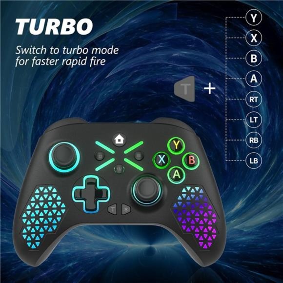 RGB Wireless Controller  Built-in Battery Dual Vibration Turbo Function, 2.4GHz - Picture 5 of 6